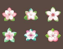 Six Delicate Pink and White Blossom Flowers on Dark Background, Serene Spring Floral Design - Professional digital artwork with vibrant colors and detailed composition vector