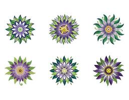 a passion flower icon with intricate layered fail vector
