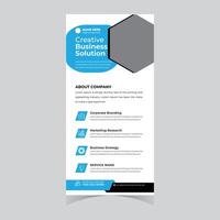 Modern, Professional Business Solution Roll-Up Banner Design with Blue and Gray Accents for Corporate Branding vector