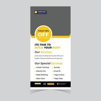 Build Your Body 50 Off Fitness Services Roll-up Banner for New Members with Cardio, Yoga, and More vector