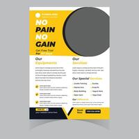 No Pain No Gain Motivational Fitness Flyer for 7-Day Free Trial, Promoting Cardio, Zumba, and More in a Modern Design vector