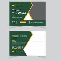 Exciting Worldwide Travel Postcard Design 30 Off First Tour, Book Now - Professional digital artwork with vibrant colors and detailed composition vector