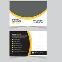 Elegant Modern Furniture for Sale Postcard Design Luxurious Homes, Swimming Pools, and More - Professional digital artwork with vibrant colors and detailed composition vector