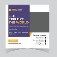 Lets Explore the World Enticing Travel Social Media Post Design with Luxury Package Details - Professional digital artwork with vibrant colors and detailed composition vector