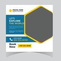 Inspiring Travel Social Media Post Explore the World, Book Now, Enticing Design for Adventurous Mood vector