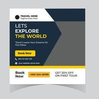 Inspiring Travel Social Media Post Explore the World, Book Now and Get 30 Off Your First Tour vector