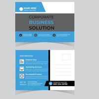 Professional Corporate Business Solution Postcard Design with Modern Blue and Gray Theme, Clean Layout, and Contact Information vector