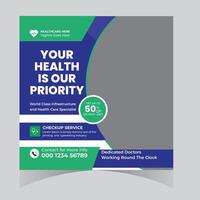 Modern Healthcare Social Media Post Design Your Health is Our Priority, 50 Off First Visit vector