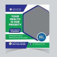 Urgent Care Health Screening Flyer Free Health Check-up with Dedicated Doctors Working 247, 50 Discount on First Visit vector