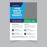 Professional Healthcare Flyer Design Promoting Fast, Reliable Medical Services with World-Class Infrastructure and a Prioritized Patient Approach vector