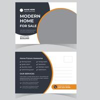 Modern Home for Sale Postcard Design Stylish Real Estate Marketing Material with Orange and Gray Color Scheme vector