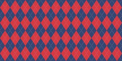 Seamless pattern red blue argyle diamond check textile background geometric repeat design festive dotted Christmas winter cozy traditional vintage style stitched modern apparel classic vector
