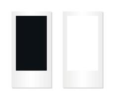 Set of two vertical instant photo frames with black and white placeholders isolated on transparent background retro blank mockup photography design layout classic snapshot template vector