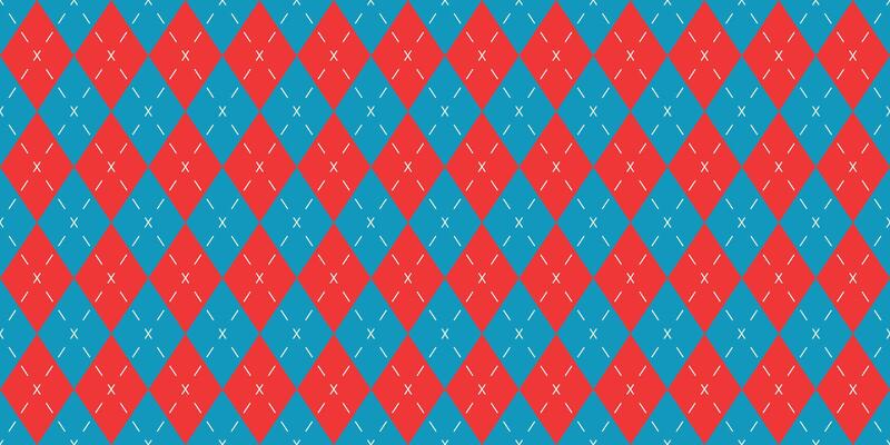 Seamless pattern with red and blue argyle diamonds and white stitched accents, festive geometric design symbolizing Christmas and winter, ideal for fabrics, crafts, backgrounds, wrapping