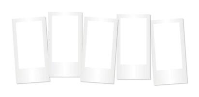 Set of five empty white instant photo frames isolated on transparent background mockup layout for photography collage design retro memory nostalgia scrapbook template printable decor element vector