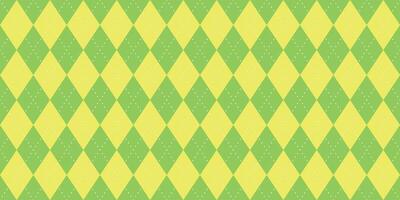 Seamless pattern with yellow and green argyle diamond design, dotted texture, festive spring background, geometric symmetry, cheerful colors, retro fashion, playful decorative style vector