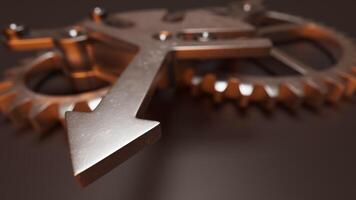 Looping animation of a mechanical structure made of metal gears. Cyclic movement. Close-up. Horizontal composition video
