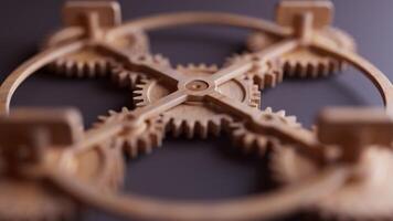 Looping animation of a mechanical construction made of wooden gears video