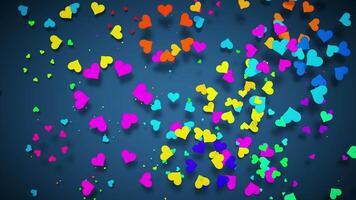 A vibrant looping animation of colorful hearts swirling in an endless motion on a dark background. Perfect for romantic, festive, or positive projects. Cycle animation. video