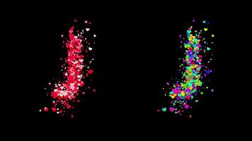 3D animation set of two swirling heart streams. Red on the left and multicolored on the right. They rotate energetically and gradually transform into the letter J. File includes an Alpha Channel. video