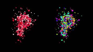 3D animation set of two swirling heart streams. Red on the left and multicolored on the right. They rotate energetically and gradually transform into the letter P. File includes an Alpha Channel. video
