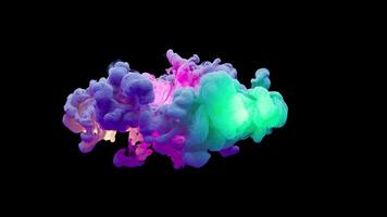 A fantastic multi-colored illuminated explosion forming a cloud of gradient colors. From Alpha Channel. Bright and colorful shades of yellow, green, purple, blue colors slowly fill the space. video