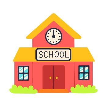 A red school building with a clock on the front vector