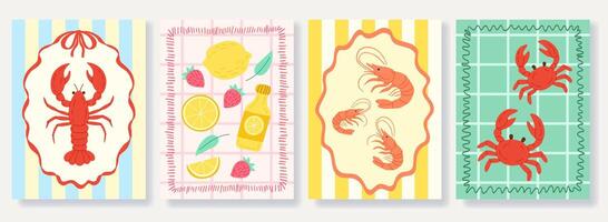 Seafood illustrations featuring lobster and shrimp vector