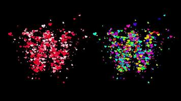 3D animation set of two swirling heart streams. Red on the left and multicolored on the right. They rotate energetically and gradually transform into the letter W. File includes an Alpha Channel. video
