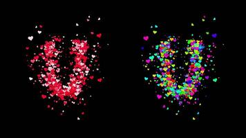 3D animation set of two swirling heart streams. Red on the left and multicolored on the right. They rotate energetically and gradually transform into the letter U. File includes an Alpha Channel. video
