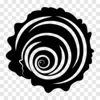 Seashell, spiral. Silhouette, abstract drawing by hand. Black on white background, . vector