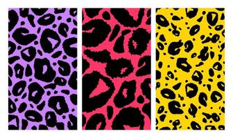 A set of bright backgrounds with an abstract pattern of leopard skin, cheetah. Vertical wallpapers for smartphones, social networks, publications, postcards, invitations. vector