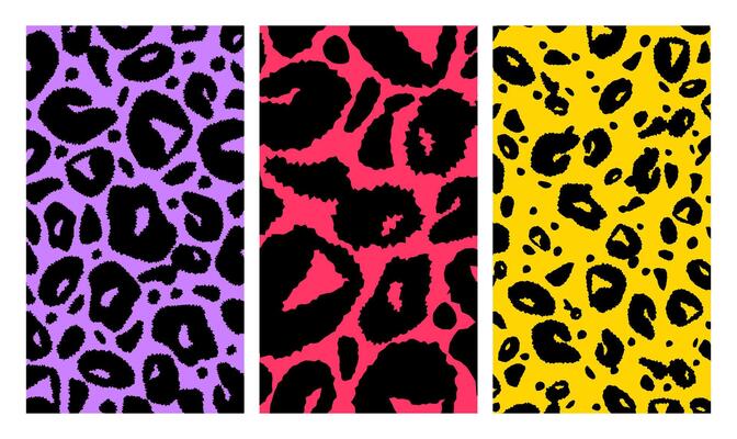 A set of bright backgrounds with an abstract pattern of leopard skin, cheetah. Vertical wallpapers for smartphones, social networks, publications, postcards, invitations.