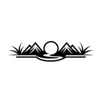 Minimalist Mountain Lake Silhouette, Tranquil Landscape Emblem vector
