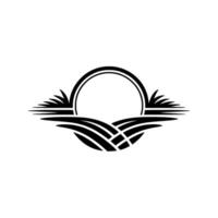 Minimalist Landscape Emblem, Rustic Horizon, Circular Frame vector