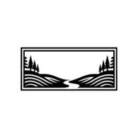 Serene Landscape Emblem Rolling Hills River vector