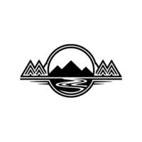 Mountain Reflection Emblem, Minimalist Landscape, Circular vector