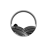 Serene Landscape Emblem, Minimalist Circle, Silhouette vector