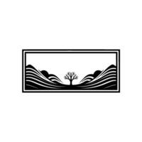 Minimalist Mountain Silhouette with Tree Emblem, Landscape vector