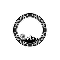 Mountain Silhouette within Circular Emblem, Minimalist vector