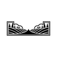 Minimalist Landscape Emblem, Rustic Silhouette, Serene Horizon, Geometric vector
