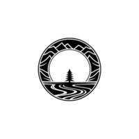 Mountain Vista Emblem Serene Wilderness Silhouette vector