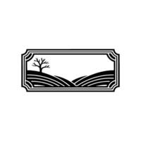 Serene Landscape Emblem, Vintage Silhouette, Frame vector