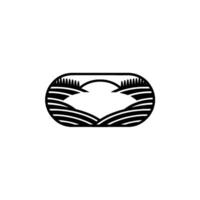Serene Landscape Emblem, Minimalist Mountain Silhouette, Circular vector