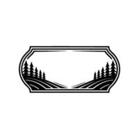 Serene Forest Emblem, Vintage Landscape Border vector
