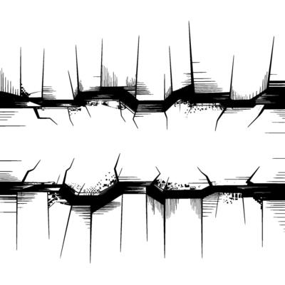 Fractured Divide, Symbolic Breakdown, Tension, Conflict, Monochrome, Illustration, Abstract, Damage, Rupture, Stress, Separation, Negative Space, , , , Concept, Warning, Distress, T