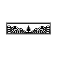 Minimalist Mountain Wave Emblem, Serene Landscape, Pine vector