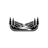 Serene River Landscape Emblem, Rustic Silhouette vector