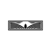 Minimalist Landscape Emblem Pine Tree Rolling Hills, Geometric vector