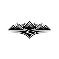 Mountain River Emblem - Minimalist Landscape, Silhouette vector